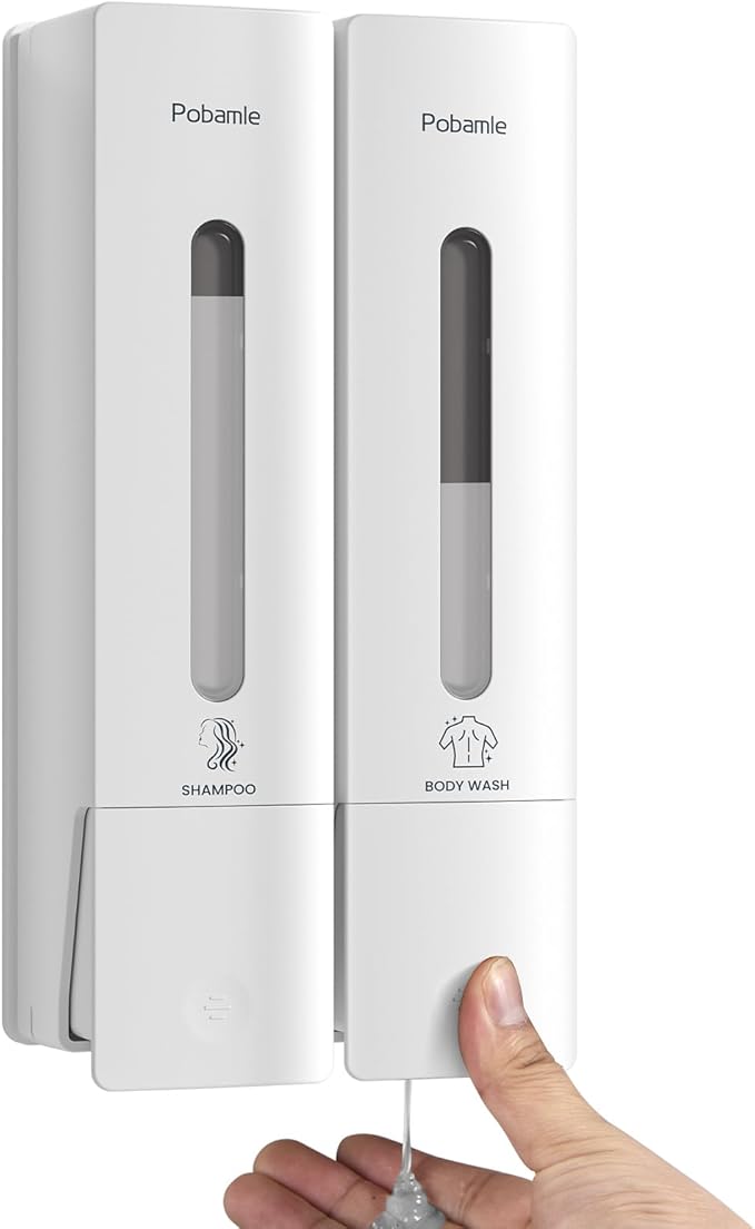 1984 Shampoo and Conditioner Dispenser Wall Mount Shower Dispenser 2 Chamber No Drill Bathroom Set Shampoo Dispenser for Shower Wall Home Hotel 400ml x 2 White