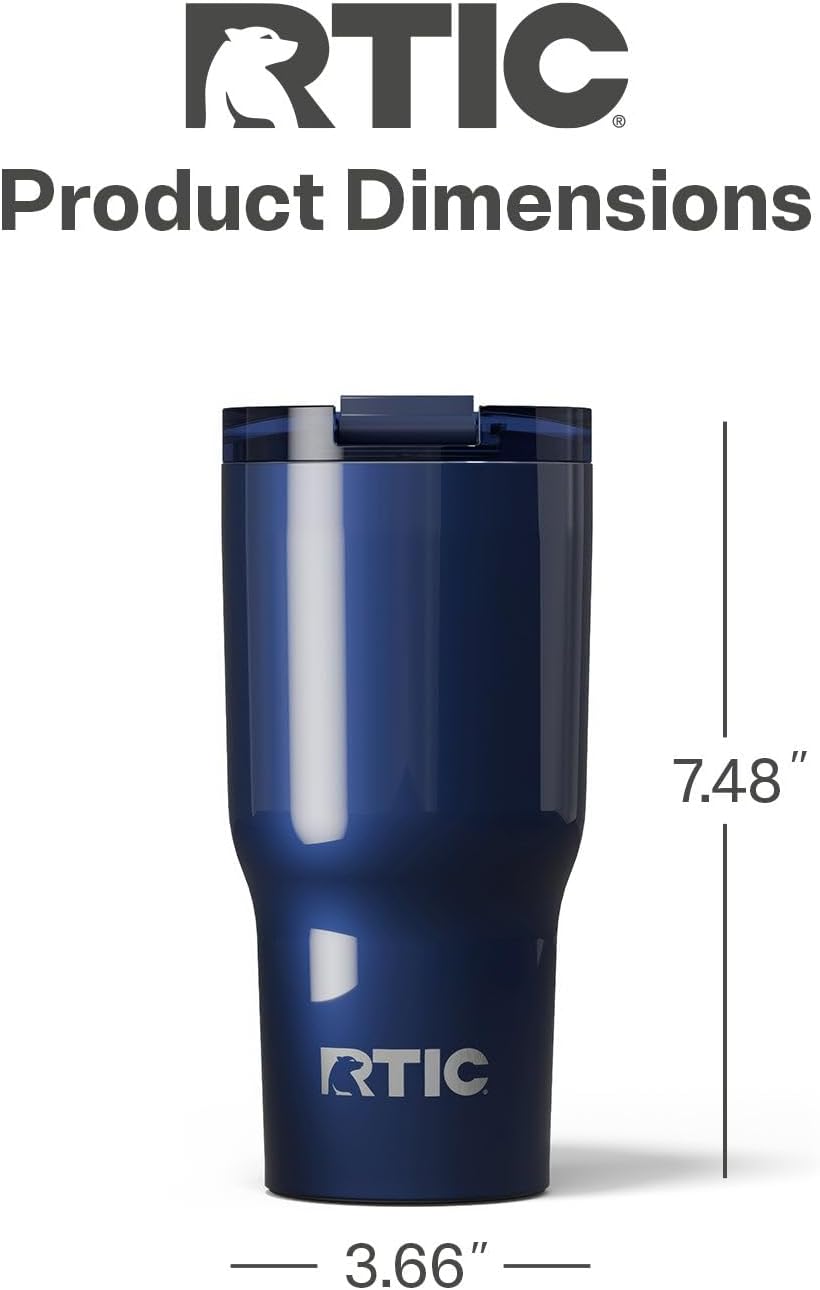 RTIC 20oz Essential Tumbler with Lid, Insulated, Stainless Steel, Metal, Double Wall Vacuum-Insulation, Ceramic Lined, Travel Cup for Iced Coffee, Tea, Hot and Cold Drink, Midnight Dust Metallic