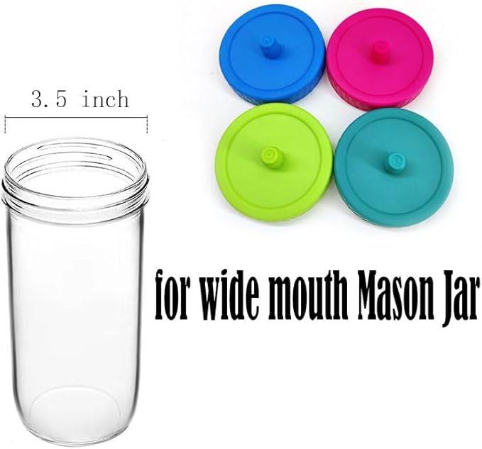 Mason Jar Fermentation Kit, NonSlip Grip Handle Fermentation 4pcs Glass Weights and 8Pcs Waterless Airlock Caps - for Fermenting Sauerkraut, Pickles, Kimchi in Wide Mouth Mason Jars (4)