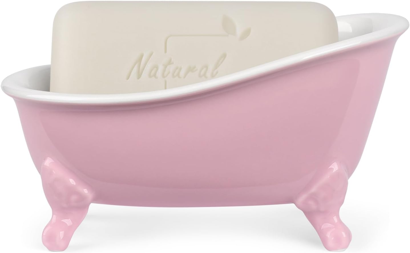 6.1" Vintage Ceramic Mini Decorative Clawfoot Bathtub Bar Soap Dish, Kitchen Sponge Holder and Shower Tray for Bathroom, 1 Pack (Pink)