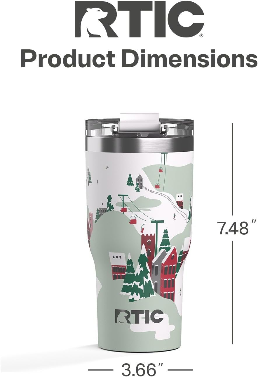 RTIC 20oz Essential Tumbler with Lid, Ceramic Lined, Insulated, Stainless Steel, Metal, Double Wall Vacuum-Insulation, Travel Cup for Iced Coffee, Tea, Hot and Cold Drink, Apres Ski