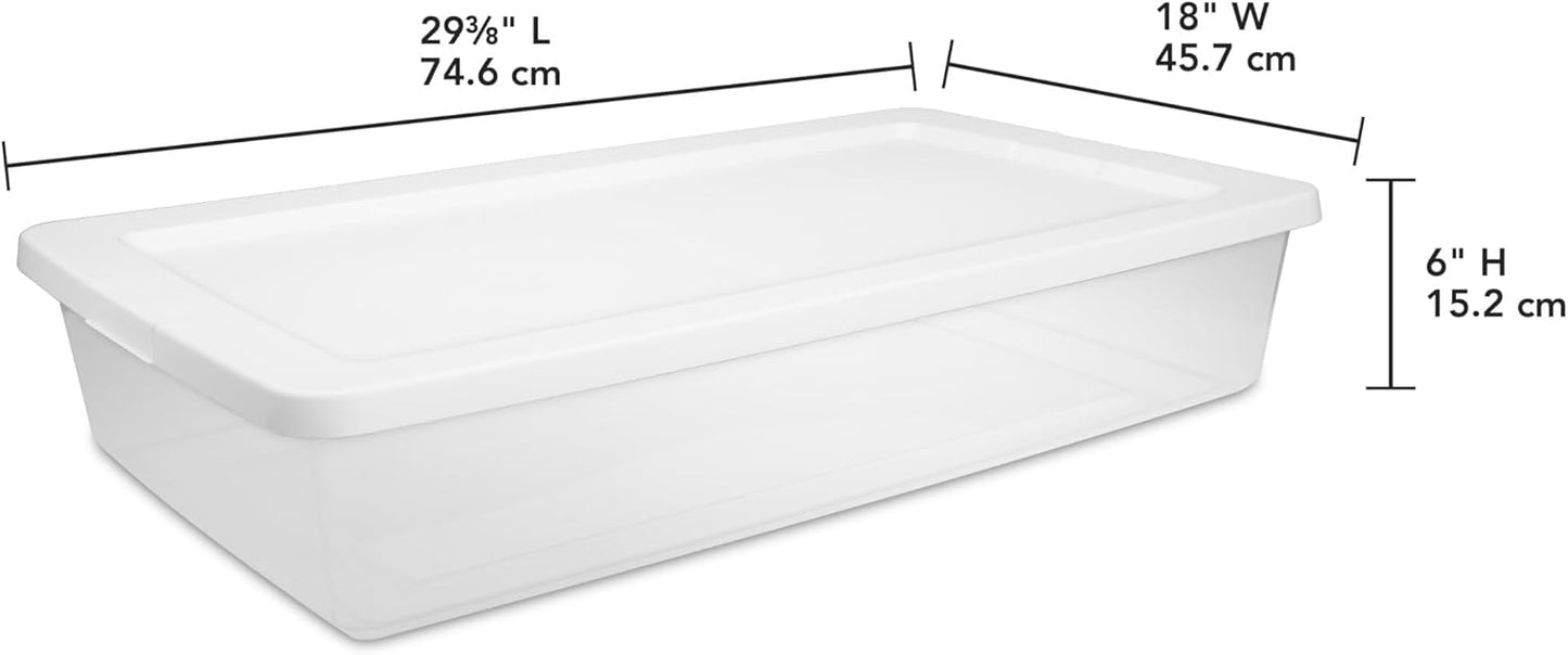 2 Pack Under Bed Storage Bin with Lid,41 Quart Clear Plastic Container for Clothes Linens,29.5x18x6 Inch Stackable Organizer Box with Snap-On Cover,Transparent Underbed Design