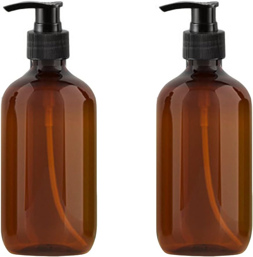 10 Ounce/300ml Pump Bottle Dispenser, Shampoo Pump Dispenser Hand Soap Dispenser Bottles for Bathroom, Kitchen Sink, Lotion, Hand Soap Dispenser, 2-Pack Brown