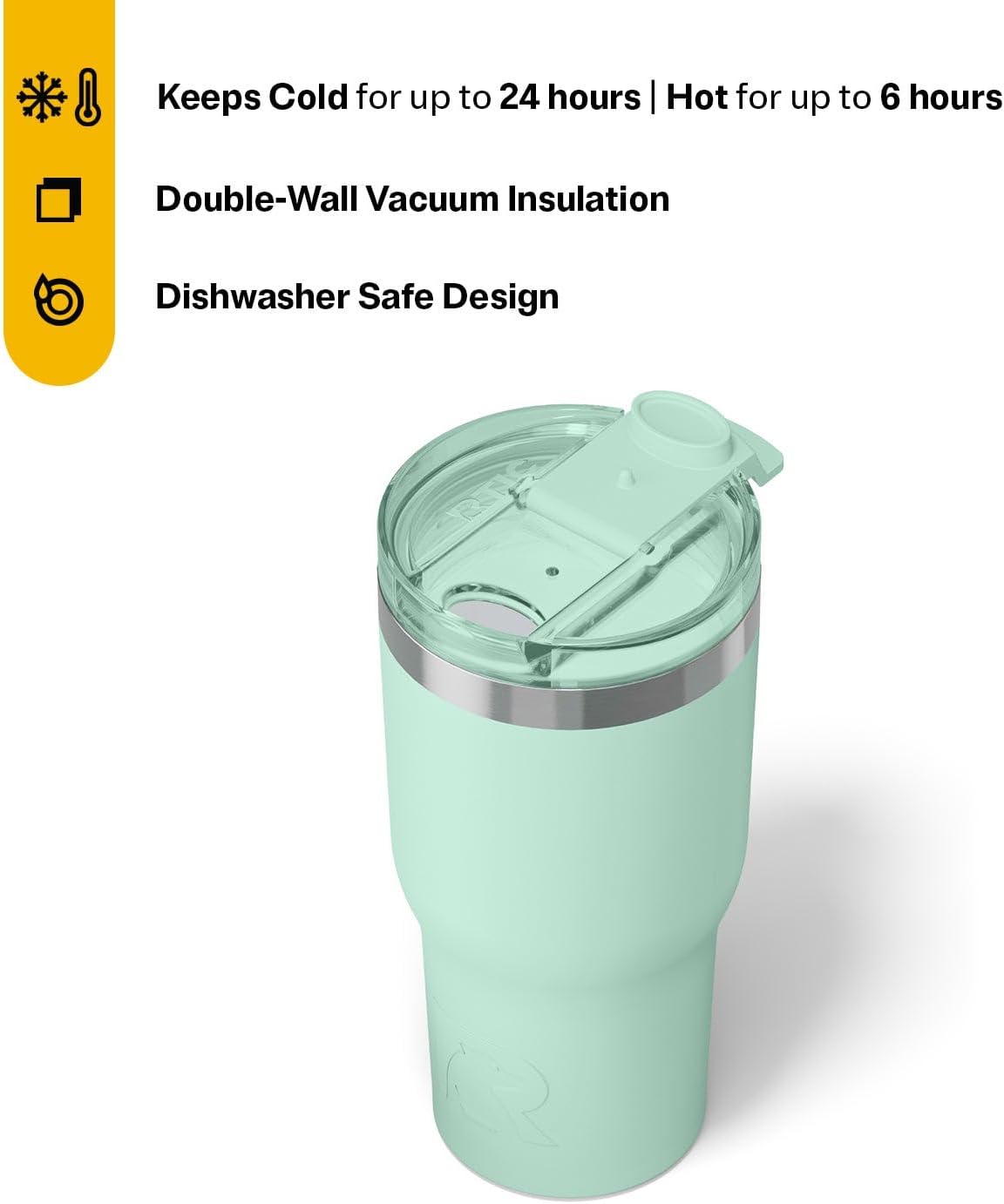 RTIC 20oz Essential Tumbler with Lid, Ceramic Lined, Insulated, Stainless Steel, Metal, Double Wall Vacuum-Insulation, Travel Cup for Iced Coffee, Tea, Hot and Cold Drink, Fresh Mint