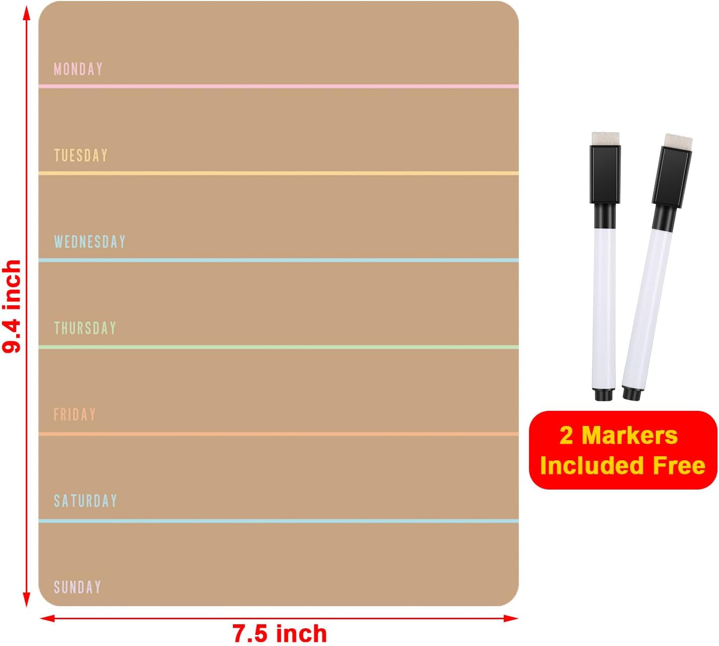 Outus 2 Pieces Magnetic Weekly Dry Erase Boards Erasable Weekly Calendars Whiteboard Planners with 2 Pieces Markers for Office School Supplies (Khaki Style)