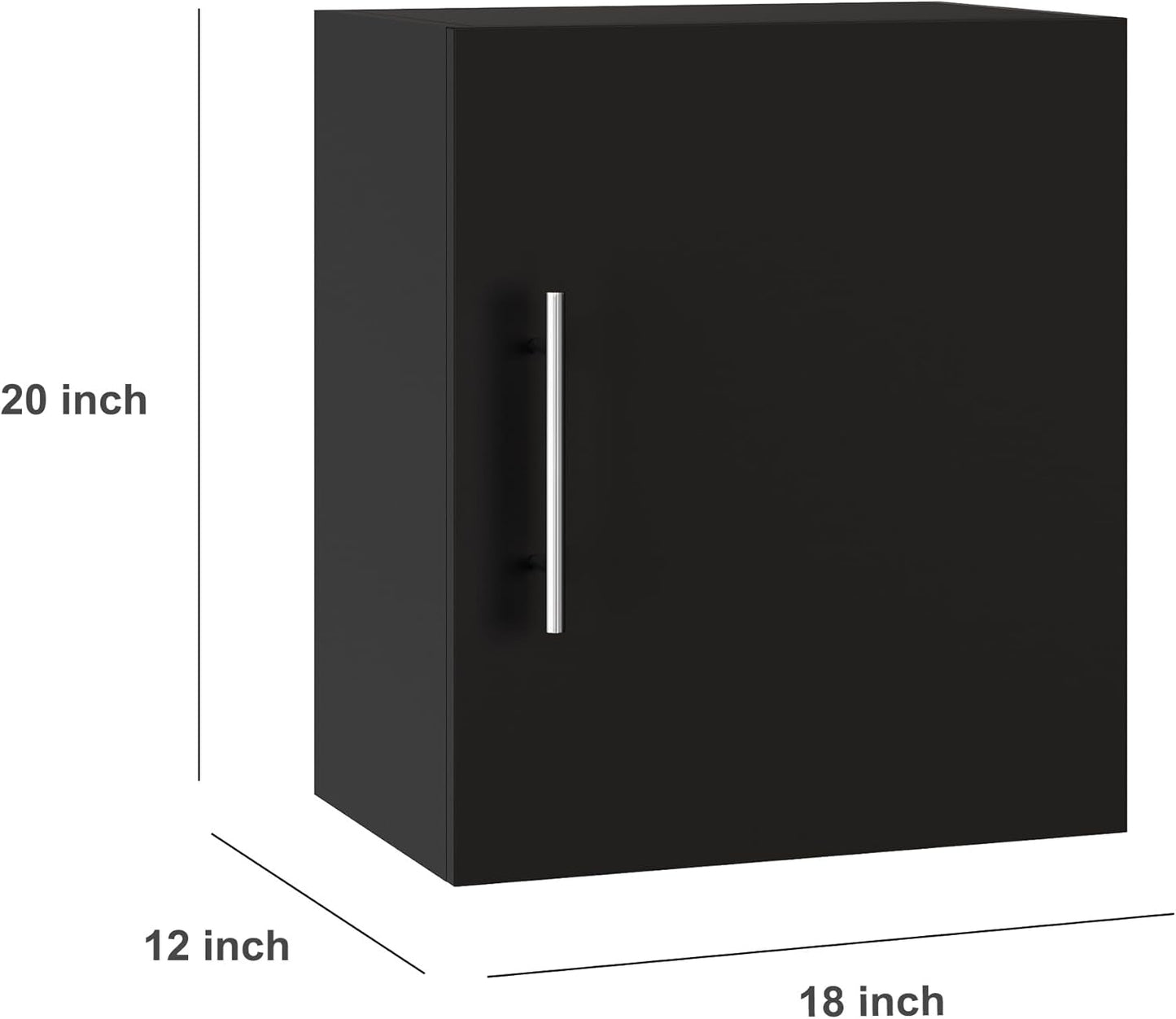 Small Wall Cabinet, 18" W x 12" D x 20" H Wooden Wall Mounted Storage Cabinet, 1 Door Cabinet with Soft Close and Metal Handle and Adjustable Shelf, for Kitchen, Garage, Laundry, Bathroom, Black