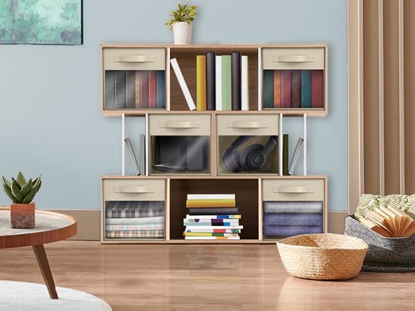 Sorbus 11 Inch Storage Bins with Clear Window - 6 Foldable Baskets for Organizing Clothes, Toys, Books - Sturdy Collapsible Fabric Storage Cubes with Handle - Storage Baskets for Shelves, Closets