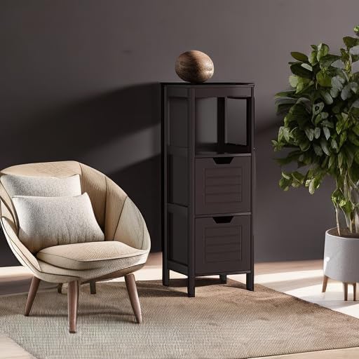 Tangkula Bathroom Floor Cabinet, Narrow Wood Storage Cabinet w/2 Switchable Drawers, Multifunctional Side Cabinet for Bathroom, Freestanding Small Cabinet for Small Spaces, 12 x 12 35 Inch (Espresso)