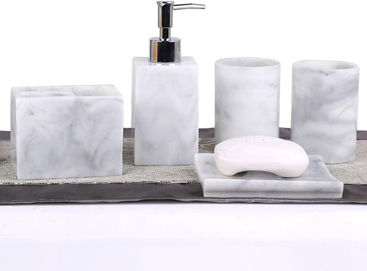 Resin 5pcs Bathroom Accessory Set - Tumbler, Soap Dish, Liquid Soap Dispenser, Toothbrush Holder,Grey