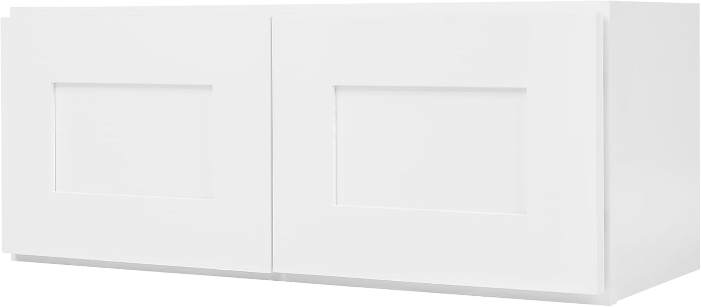 White Shaker Wall Cabinet - Ready to Assemble, Perfect for Kitchen, Laundry, and Bathroom Storage - 36”W x 15”H x 12”D