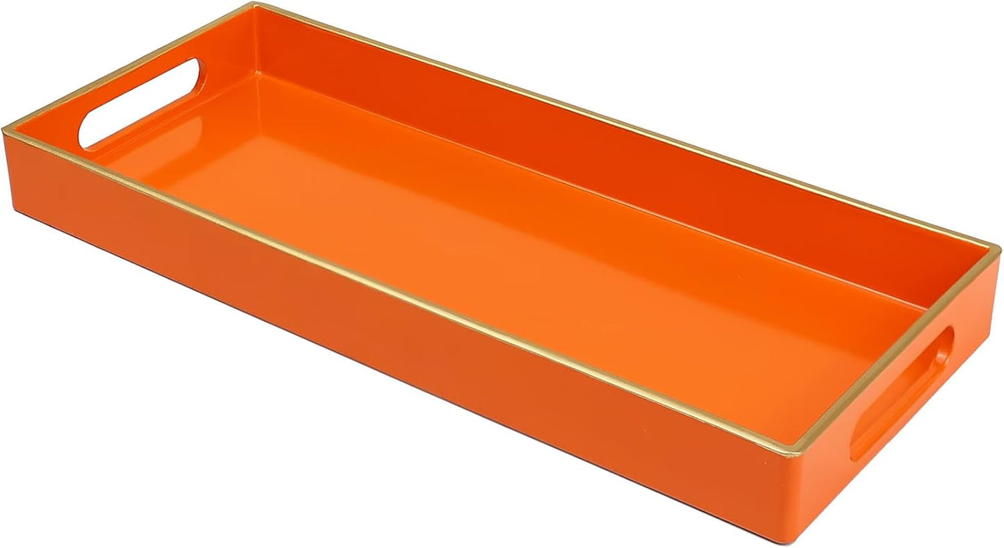 Orange Bathroom Vanity Tray for Countertop, Small Plastic Toilet Tank Versatile Storage & Organization Tray for Makeup, Perfume, Desk, Kitchen, Candles, 13.7"x6"x1.4", 35O