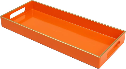 Orange Bathroom Vanity Tray for Countertop, Small Plastic Toilet Tank Versatile Storage & Organization Tray for Makeup, Perfume, Desk, Kitchen, Candles, 13.7"x6"x1.4", 35O