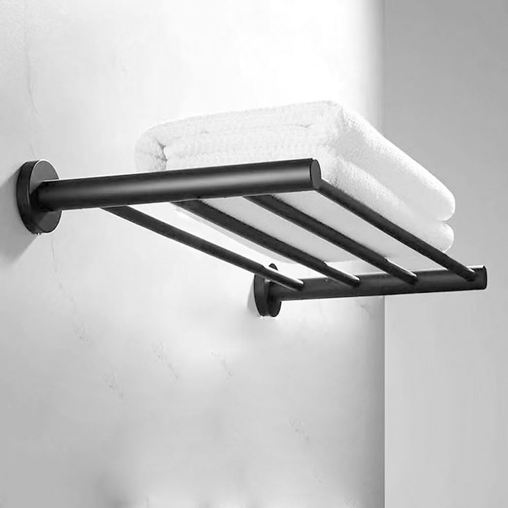 Bathroom Towel Rack, Hotel Style Towel Racks for Bathroom Wall Mounted, Modern Towel Bar Rack 23.6 Inch, 2-Tier Towel Shelves, Black