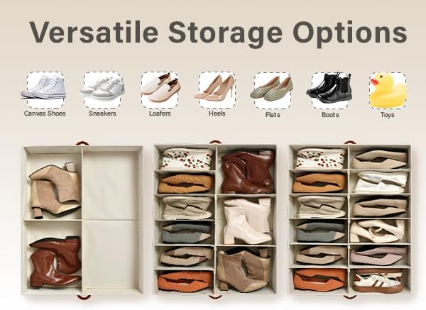 StorageWorks Shoe Organizer Under Bed for Closet, 2-Pack Ultra-thick Fabric Shoe Storage Containers with Bottom Support and Adjustable Dividers, Fits up to 24 Pairs, Brown