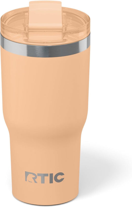 RTIC 20oz Essential Tumbler with Lid, Ceramic Lined, Insulated, Stainless Steel, Metal, Double Wall Vacuum-Insulation, Travel Cup for Iced Coffee, Tea, Hot and Cold Drink, Peach Tea