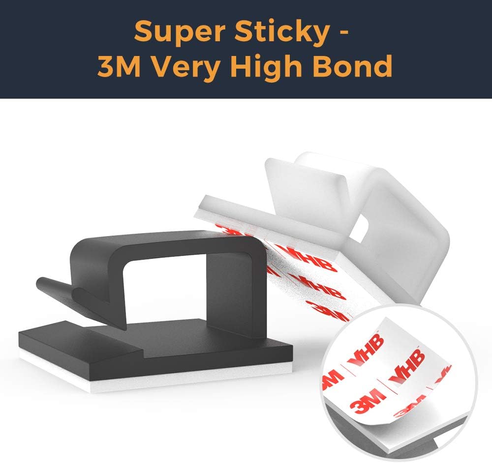 Cable Clips with Strong Self-Adhesive, XIAOXI R Shape Cable Management TV PC Wire Holder Sticky Tidy and Organizer Cord and Wires - 40 Pcs (White)