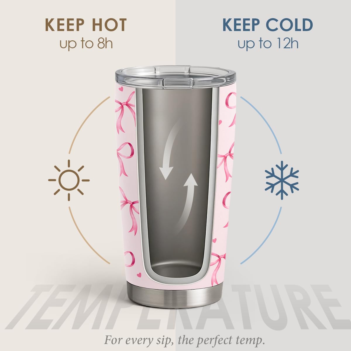 SANDJEST Bow Tumbler 20oz Stainless Steel Insulated, Travel Coffee Cup, Bow Gifts for Women Girls Teen, Birthday Christmas