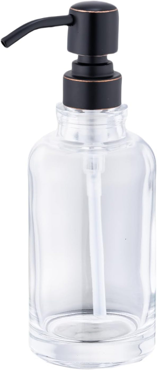 Bathroom Soap Dispenser Oil Rubbed Bronze, 11 oz Glass Cylindrical Bottles with Stainless Steel Pump Liquid Hand Soap Dispenser Kitchen
