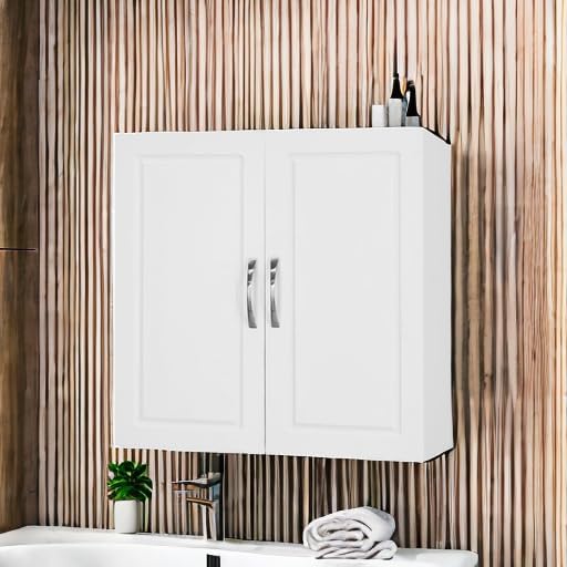 Haotian Wall Cabinet Laundry Room, Medicine Cabinet for Bathroom Kitchen Garage, Wall Storage Cabinet with Adjustable Shelf, White FRG231-W