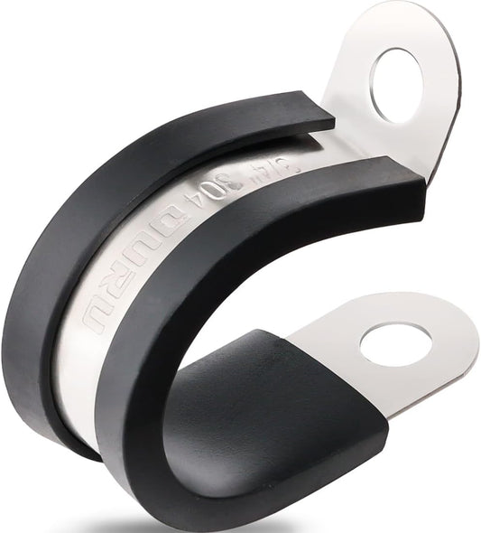 100PCS Cable Clamps 3/4 Inch 304 Stainless Steel Cable Clamps Rubber Coated Cushioned Insulated Cable Clamp,Automotive Wire Clamps,Pipe Clamps,Metal Clamp for Tube,Wire Cord Installation(19mm)