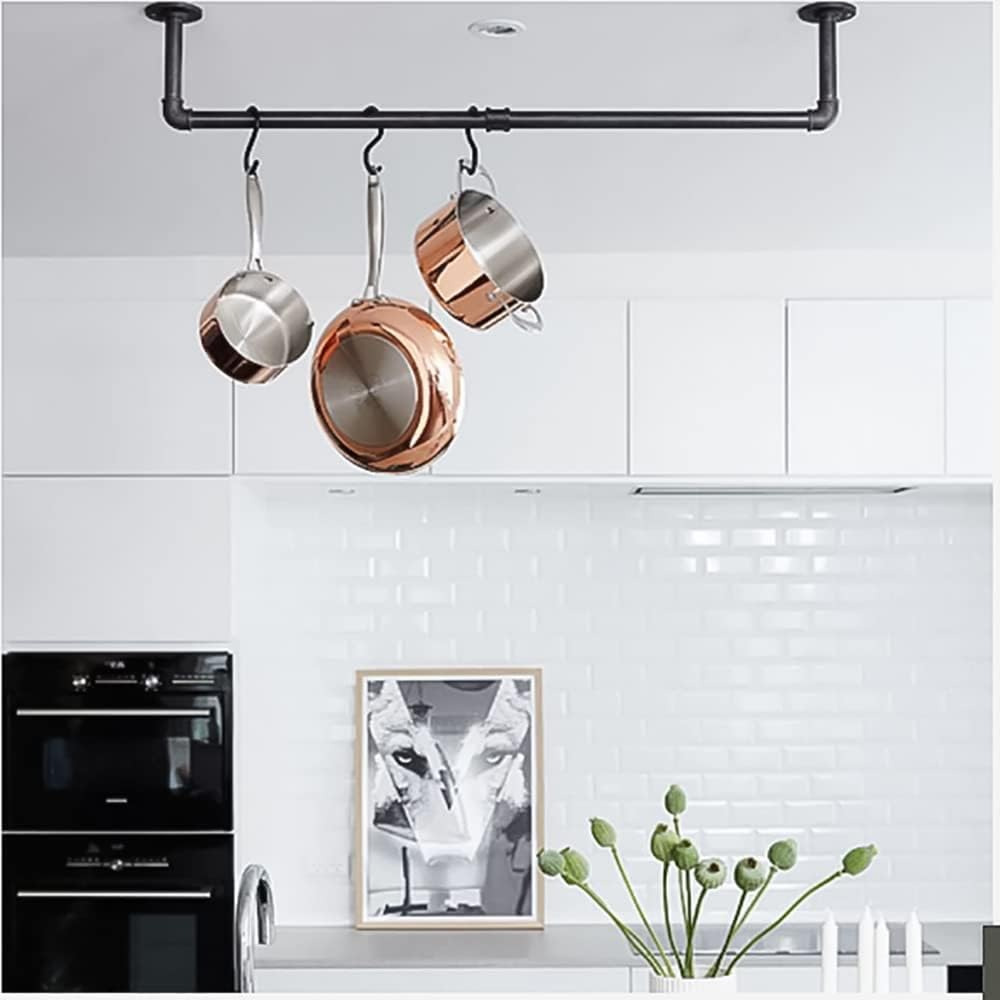 36” Wall Mounted Clothes Rack, Industrial Pipe Black Iron Garment Bar, Heavy-Duty Detachable Clothing Rod, Multi-Purpose Metal Wall display Hanging Pole for Closet Storage (Set of 2)