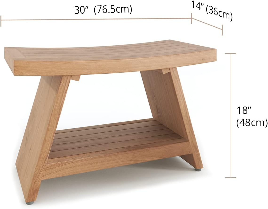 AquaTeak Patented 30" Asia Teak Shower Bench with Shelf