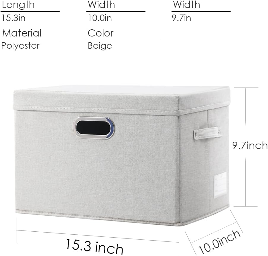 PRANDOM Collapsible Storage Bin with Lid [1-Pack] Fabric Foldable Storage Box Organizer Container Basket Cube with Cover for Home Bedroom Closet Office Nursery Beige(15.3x10x9.7)