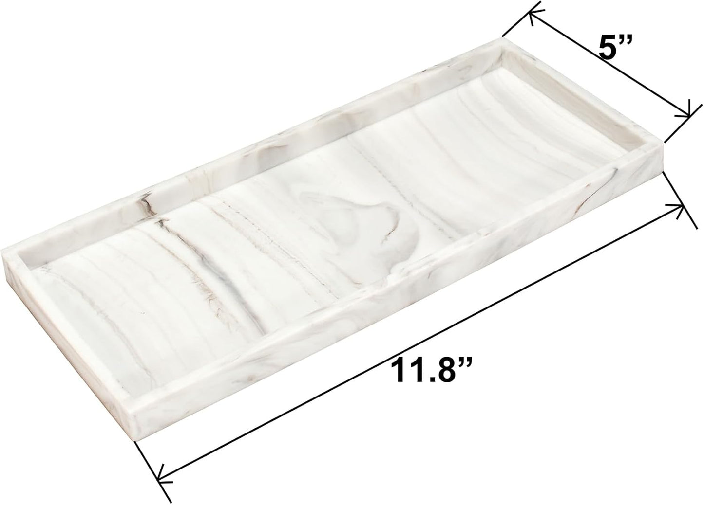 DNC Silicone Bathroom Tray for Counter, 2PC 11.8" Vanity Tray for Countertop, Kitchen Sink Soap Tray for Dish Holder Dispenser Toilet Tank Desk Organizer Marble White