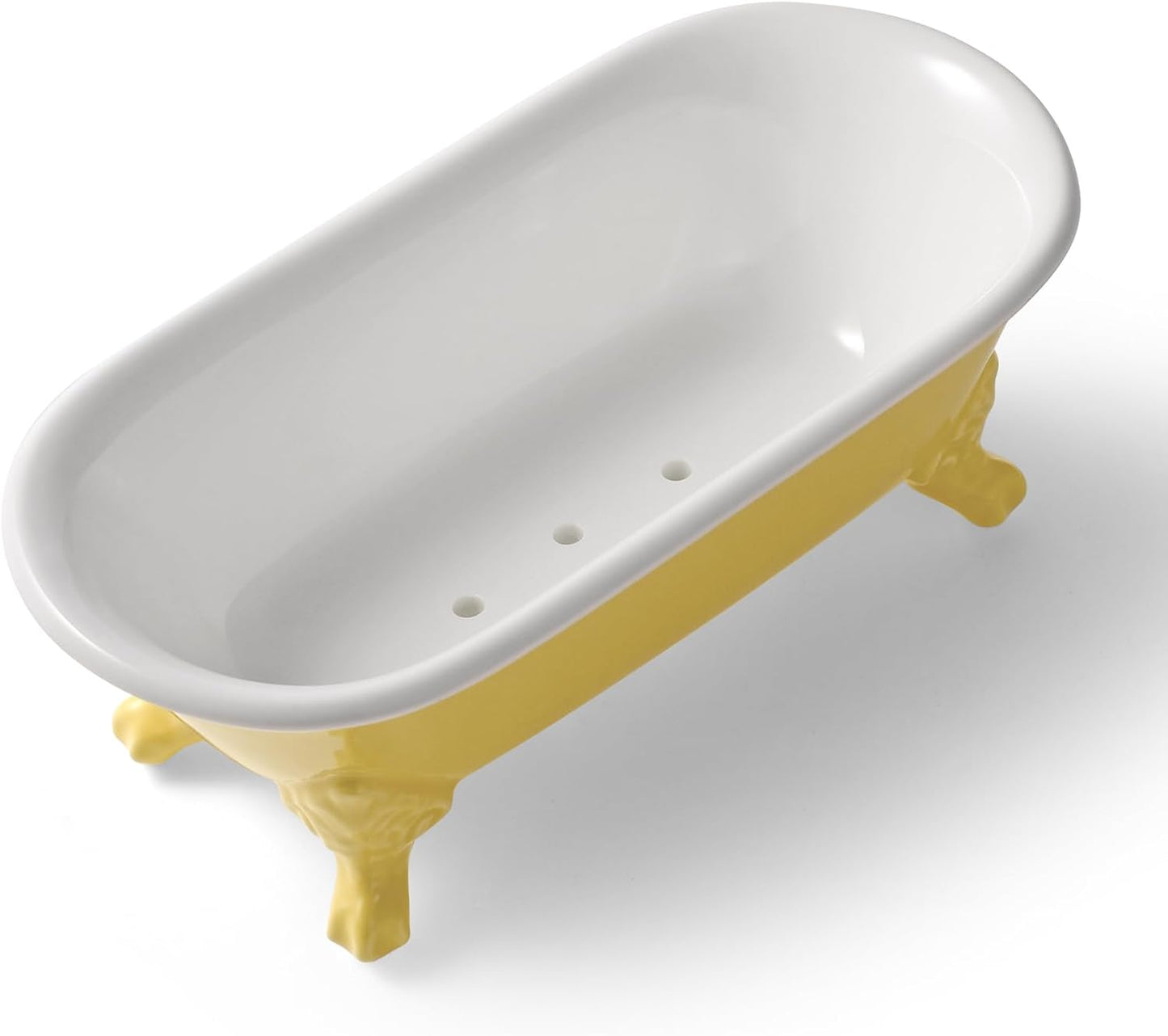 6.5" Ceramic Mini Decorative Clawfoot Bathtub Bar Soap Dish, Kitchen Sponge Holder and Shower Tray for Bathroom, 1 Pack(Yellow)