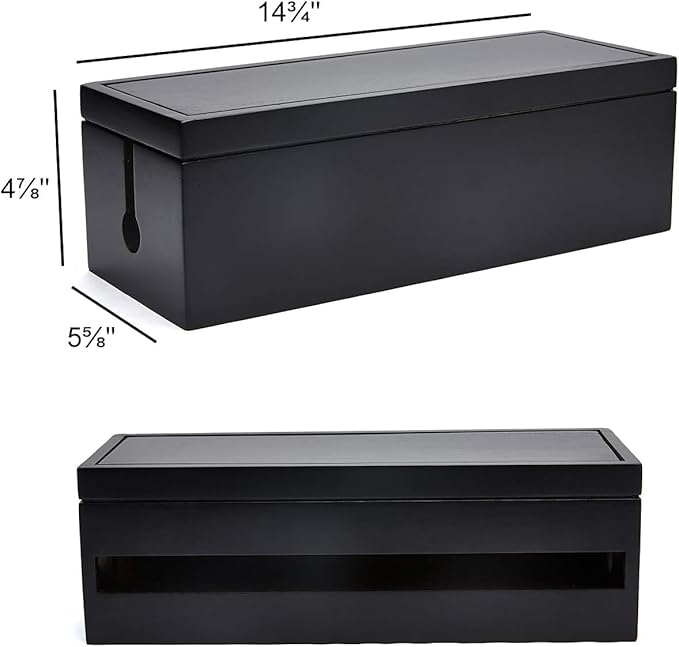 Changsuo Cable Management Box Wooden Cord Organizer Box for Extension Cord Power Stripe Surge Protector Wire Management Concealer Organizer Cover Hider for Desktop Home Office Kitchen (Black)