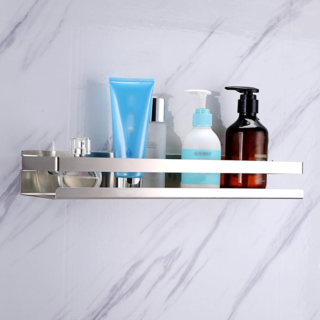 OwnMy Bathroom Shower Shelf Stainless Steel Bath Kitchen Basket Shower Caddy Rack, Rustproof Metal Bathroom Storage Floating Shelves Wall Mounted Shower Corner Rectangular Shelf - 16 Inch Silver