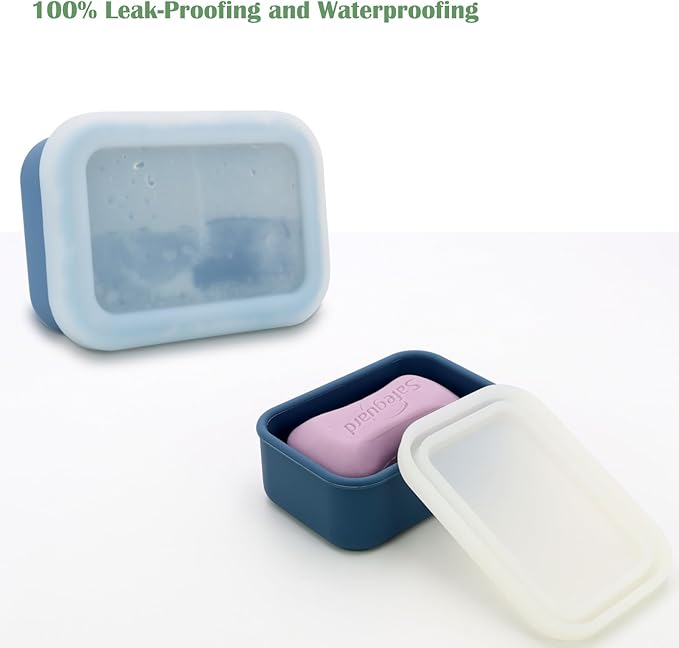 OLAMAR Portable Travel Soap Case with Draining Layer,Enhanced Leak Proof Silicone Travel Soap Container,Shatterproof Soap Holder for Traveling, Camping, Gym, Dorm, Bathroom (Blue, Small)