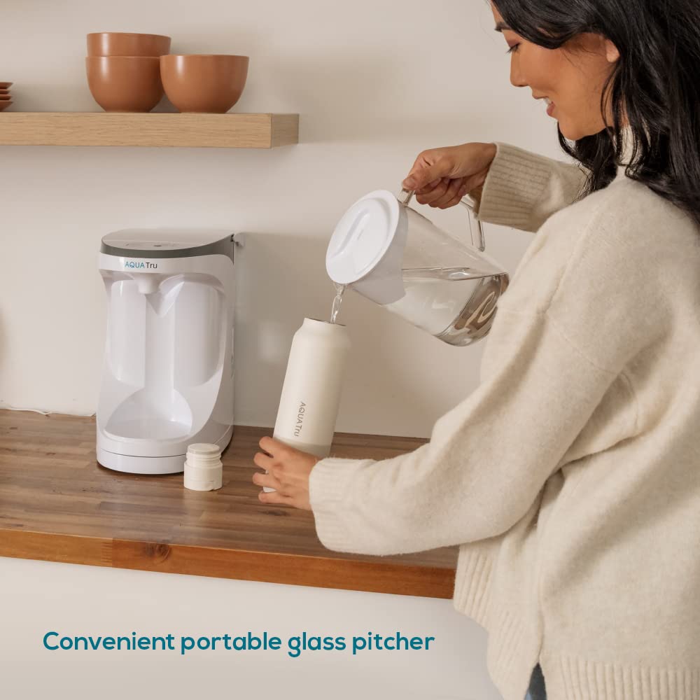 AquaTru Carafe Alkaline Countertop Water Purifier | Certified 4-Stage RO System Removes 84 Contaminants Including Forever Chemicals, Lead & Fluoride | Adds Healthy Minerals | No Plumbing