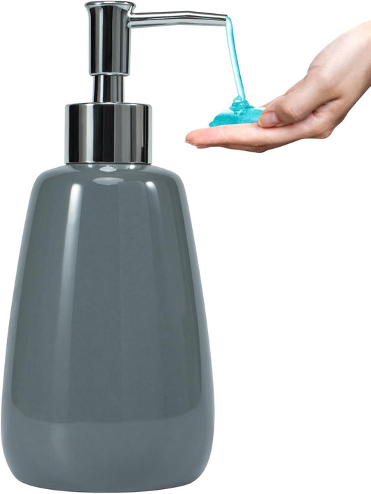 Hand Soap Dispenser Ceramics Bottles with Elegant Pump Top Bathroom Empty Shampoo Bottles 10oz/300ml Gray