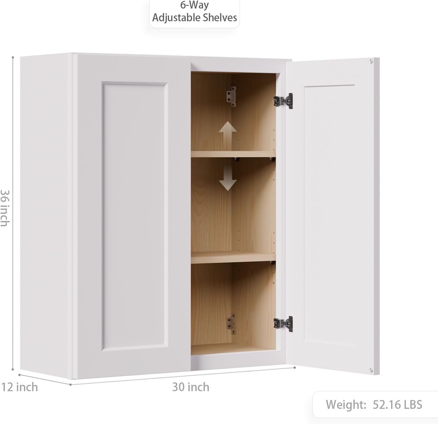 30 Inch Laundry Room Cabinets Wall Mounted, Solid Wood Over The Toilet Storage Cabinet, Bathroom Organizer Cabinets with 2 Shaker Door & Shelves, Easy to Assemble for Kitchen, Garage - White