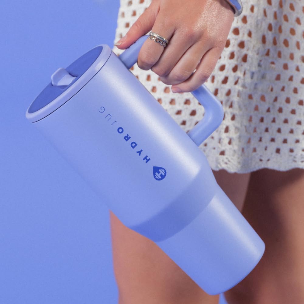 HydroJug Traveler - 40 oz Water Bottle with Handle & Flip Straw - Fits in Cup Holder, Leak Resistant Tumbler-Reusable Insulated Stainless Steel & Rubber Base - Gifts for Women & Men, Peri