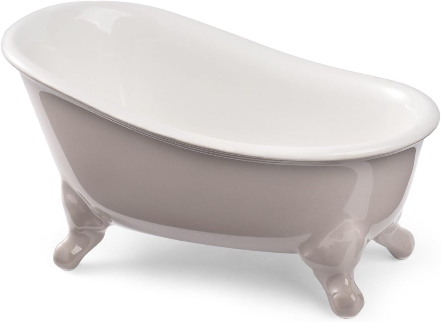 6.1" Vintage Ceramic Mini Decorative Clawfoot Bathtub Bar Soap Dish, Kitchen Sponge Holder and Shower Tray for Bathroom, 1 Pack (Taupe)