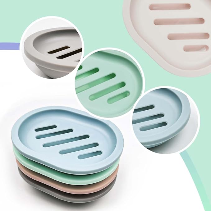 4Pcs Double-Layer Bar Soap Holder for Shower Soap Dish with Drain Soap Saver Box Container Plastic Soap Dish for Bathroom Counter,Kitchen,Toilet