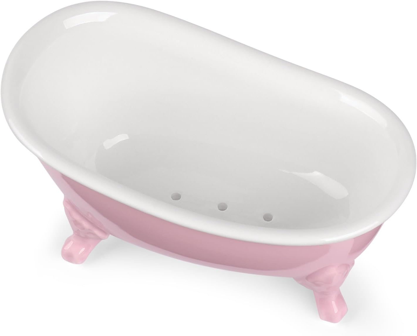 6.1" Vintage Ceramic Mini Decorative Clawfoot Bathtub Bar Soap Dish, Kitchen Sponge Holder and Shower Tray for Bathroom, 1 Pack (Pink)