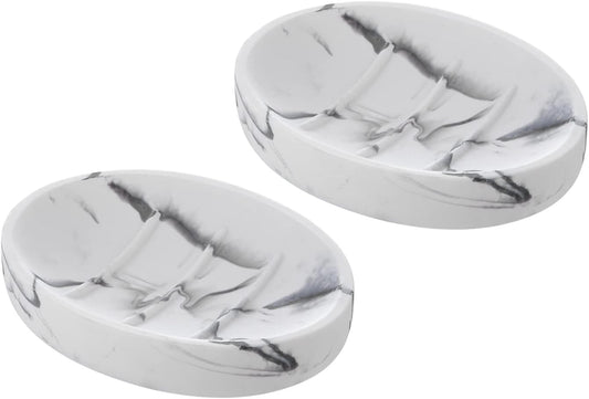2 Pack Resin Soap Dish, Marble Look Soap Holder Shower Soap Dishes for Bar Soap, Bar Soap Holder Soap Tray Soap Saver for Shower Bathroom Kitchen Sink