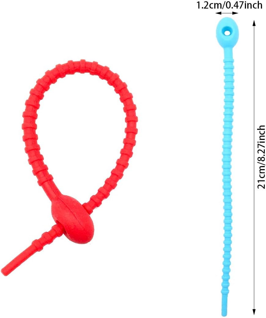 21 Pcs Colorful Silicone Ties Bag Clip, 8.26 Inch Reusable Rubber Zip Ties for Cord&Cable, Multi Purpose Twist Ties, Food Sealing Tie, Cable Strap Cord Organizer, Household Snake Strap