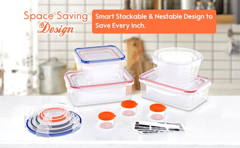 40 Pcs Food Storage Containers with Lids Airtight- Plastic Meal Prep Container for Pantry Kitchen Organization, Microwave, Dishwasher, Freezer Safe -100% Leak Proof (20 Stackable Boxes-20 Lids)