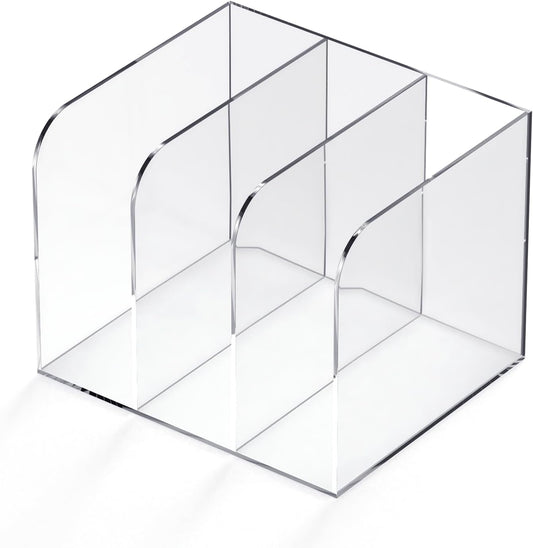 Acrylic Magazine Holder with 3 Vertical Compartments, Clear Desk Mail Organizer Magazine File Rack, Book Holder Paper Folder Binder Holders Office Organization for Desk Accessories