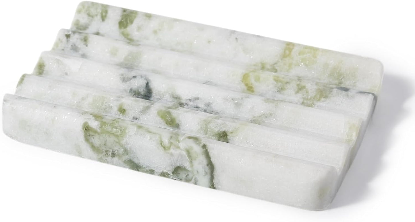 Marble Soap Dish, Large Stone Bar Soap Holder Shower, Green Bathroom Soaps Saver, Easy Cleaning Natural Stone Sponge Holder for Kitchen Sink, Executive Jewelry Ring Tray