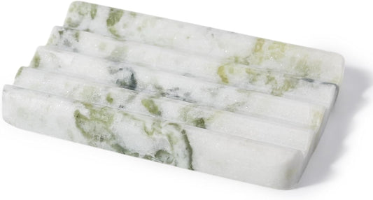 Marble Soap Dish, Large Stone Bar Soap Holder Shower, Green Bathroom Soaps Saver, Easy Cleaning Natural Stone Sponge Holder for Kitchen Sink, Executive Jewelry Ring Tray