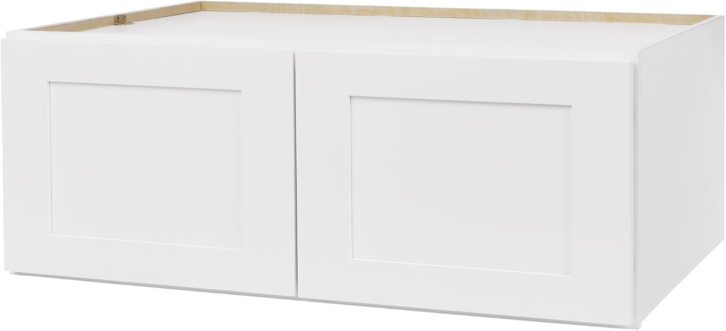White Shaker Wall Cabinet - Ready to Assemble, Perfect for Kitchen, Laundry, and Bathroom Storage - 36”W x 12”H x 12”D