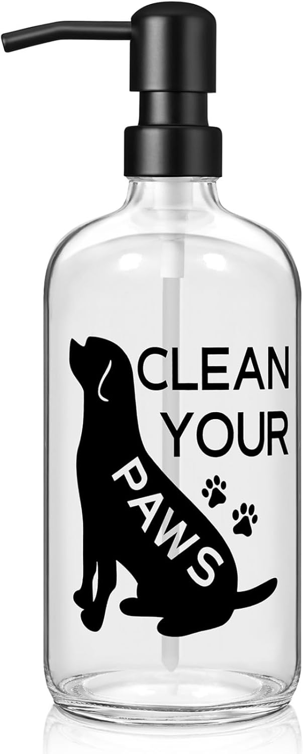 Black Dog Soap Dispenser 17 oz Clear Glass Hand Soap Bottle with 304 Stainless Steel Pump for Bathroom or Kitchen Countertop Dog Lover Gift Idea