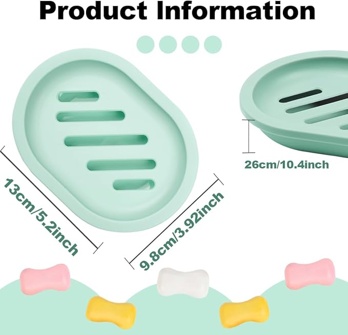 4Pcs Double-Layer Bar Soap Holder for Shower Soap Dish with Drain Soap Saver Box Container Plastic Soap Dish for Bathroom Counter,Kitchen,Toilet (Green)
