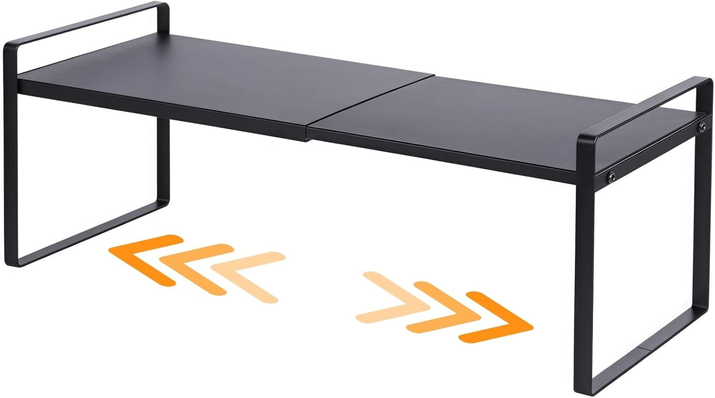 Expandable Cabinet Shelf Organizer Riser for Kitchen Pantry Cupboard Under Sink Countertop (black, 8.2’’D * 12.2-21.6’’W * 7.7’’H)