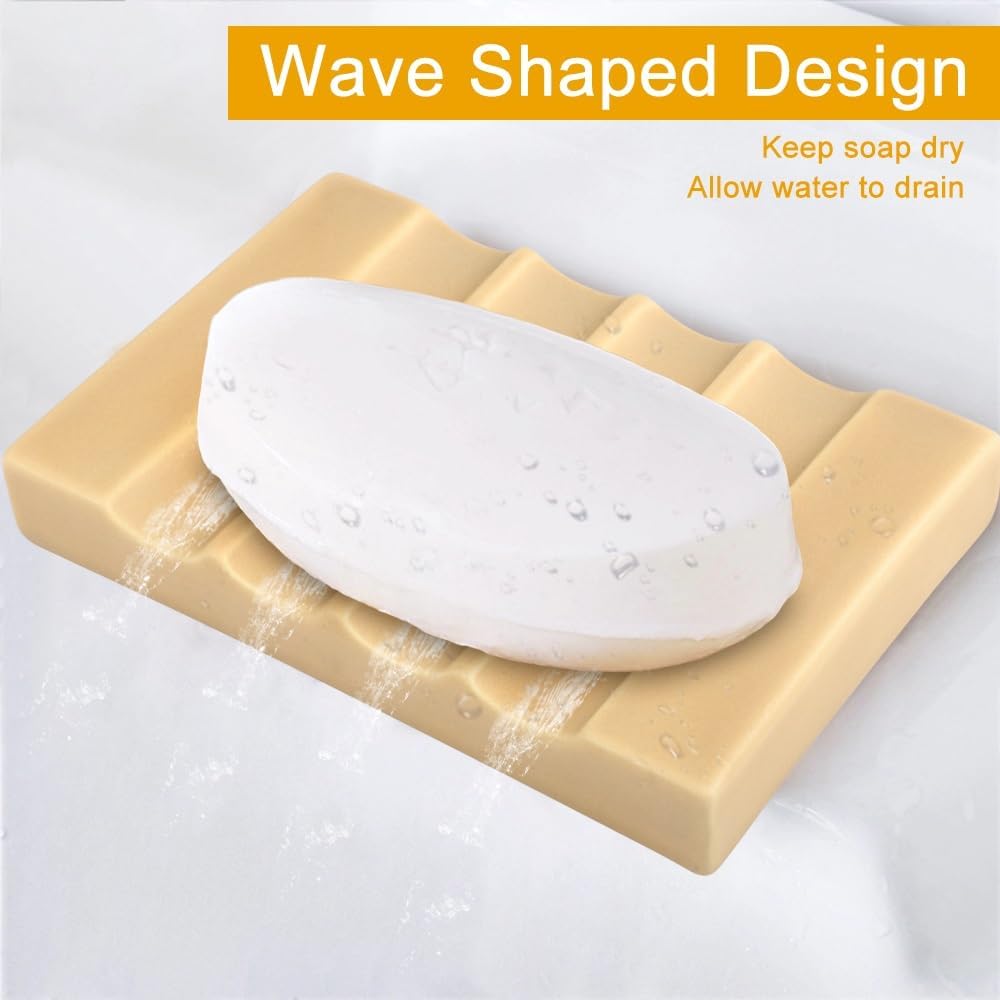 Soap Dish for Bathroom Sink and Shower Ceramic Soap Tray, Small Bar Soap Holder with Drainage Non-Slip Luxury Bathroom Decor Accessories (Khaki)